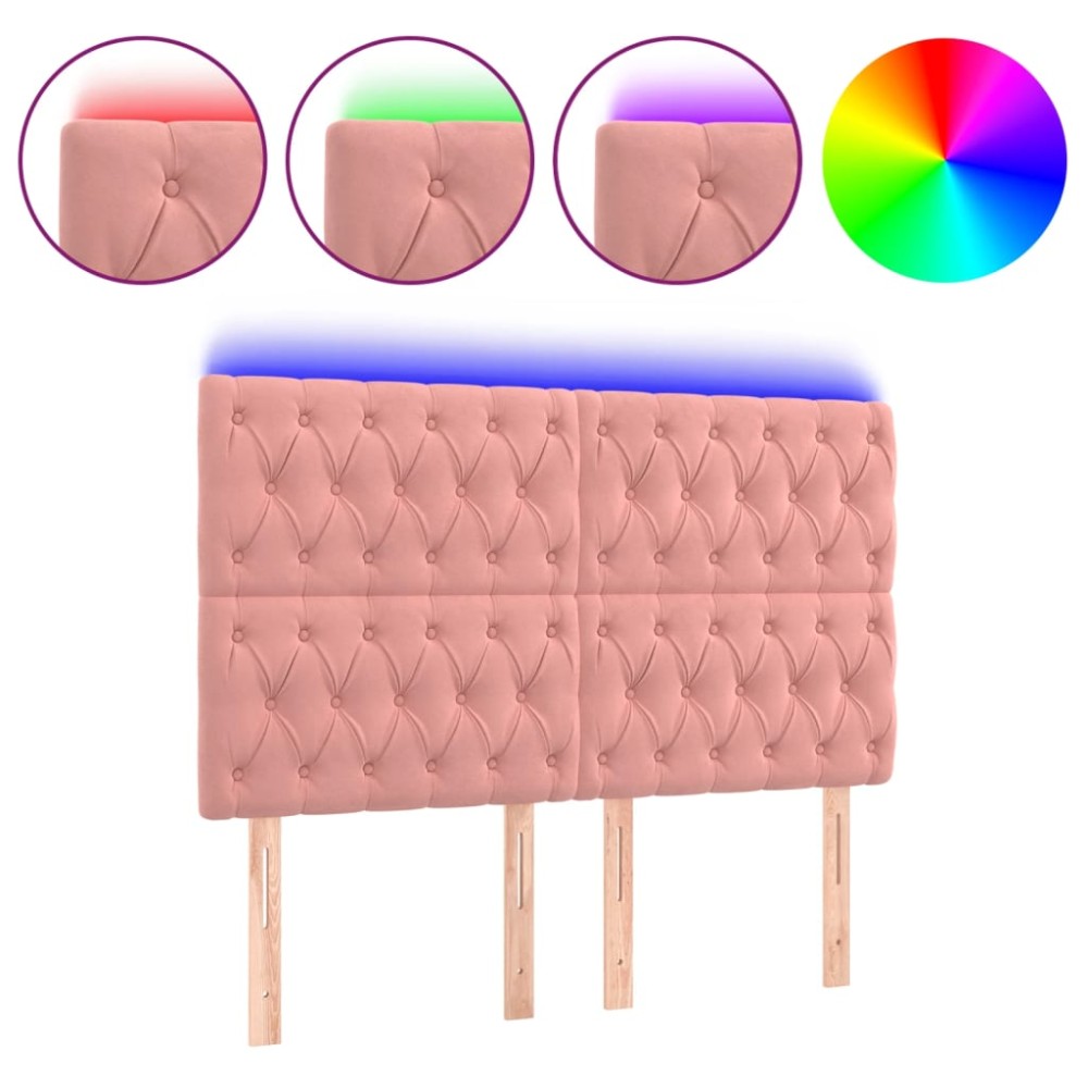 vidaXL Tăblie de pat cu LED, roz, 160x7x118/128 cm, catifea