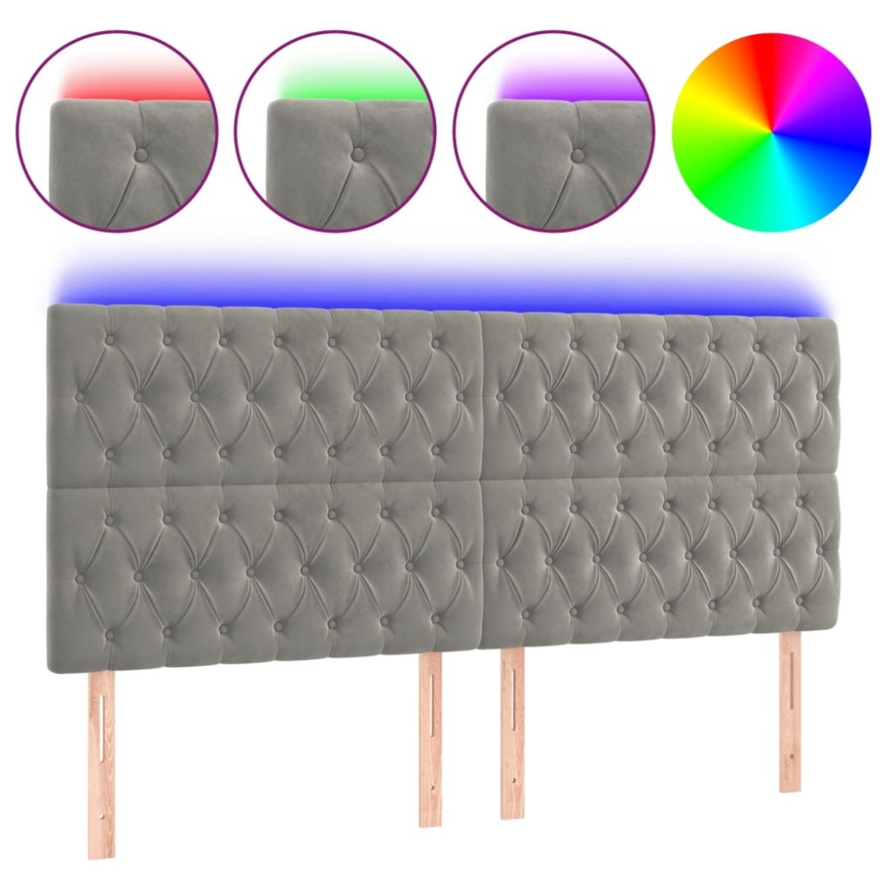 vidaXL Tăblie de pat cu LED, gri deschis, 180x7x118/128 cm, catifea
