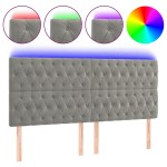 vidaXL Tăblie de pat cu LED, gri deschis, 200x7x118/128 cm, catifea vidaXL Tăblie de pat cu LED, gri deschis, 200x7x118/128 cm, catifea