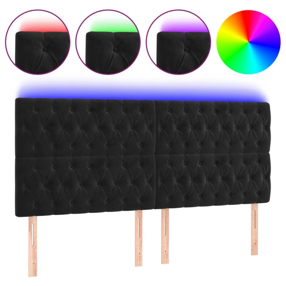 vidaXL Tăblie de pat cu LED, negru, 200x7x118/128 cm, catifea