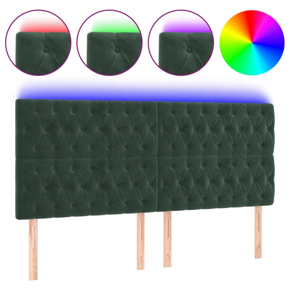 vidaXL Tăblie de pat cu LED, verde închis, 200x7x118/128 cm, catifea
