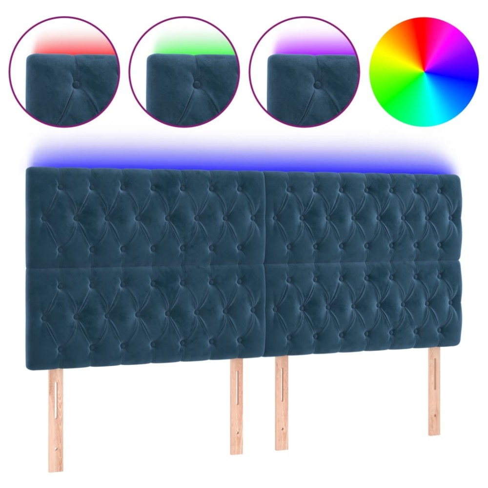 vidaXL Tăblie de pat cu LED, albastru închis, 200x7x118/128cm, catifea