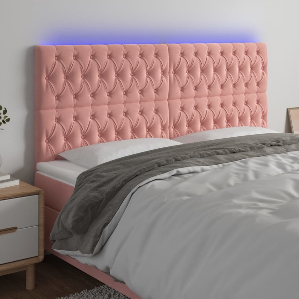 vidaXL Tăblie de pat cu LED, roz, 200x7x118/128 cm, catifea