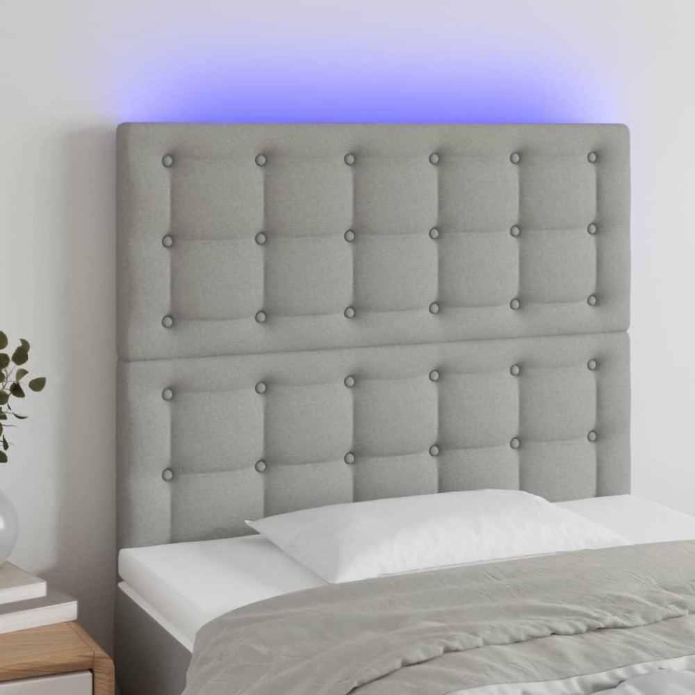 vidaXL Tăblie de pat cu LED, gri deschis, 80x5x118/128 cm, textil