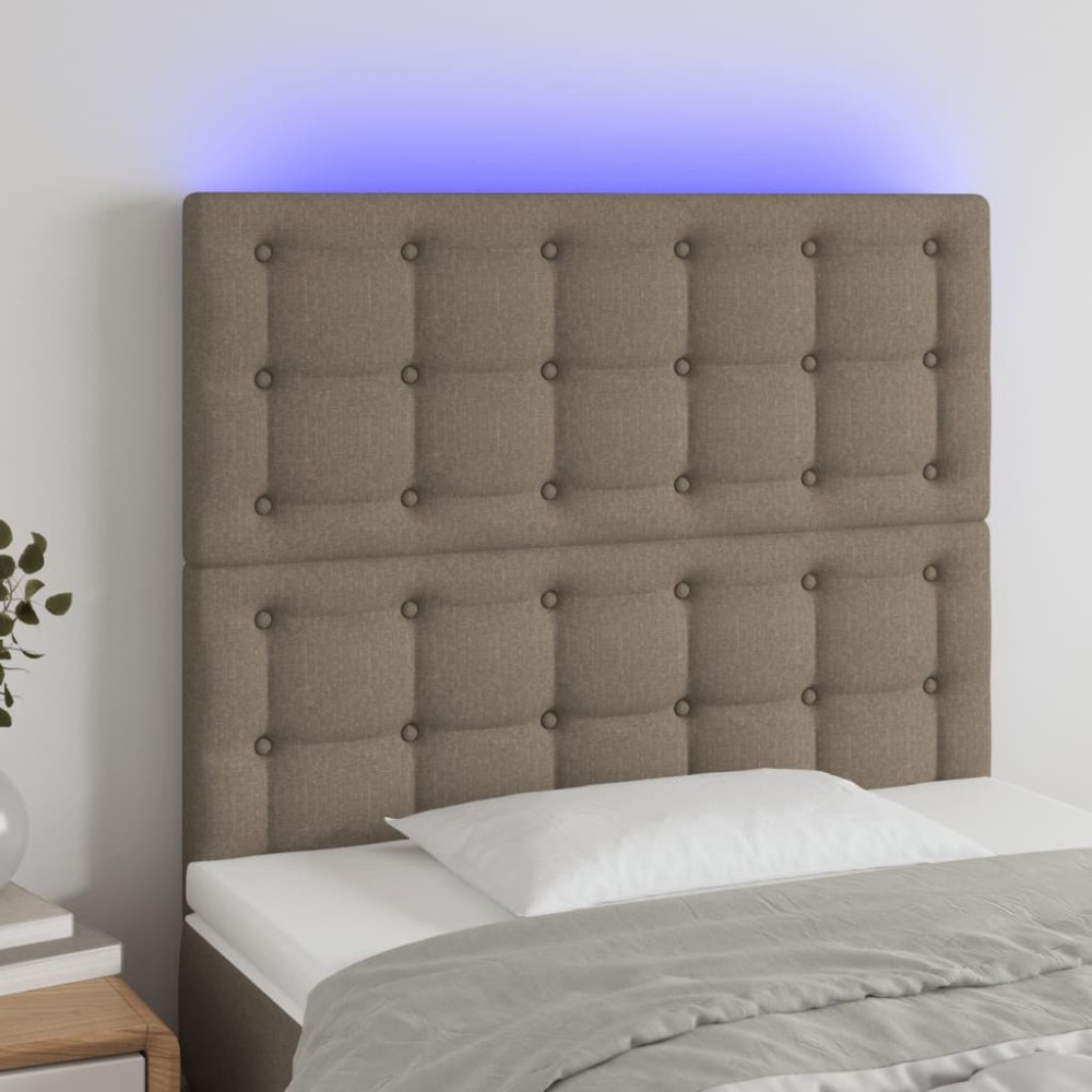 vidaXL Tăblie de pat cu LED, gri taupe, 80x5x118/128 cm, textil