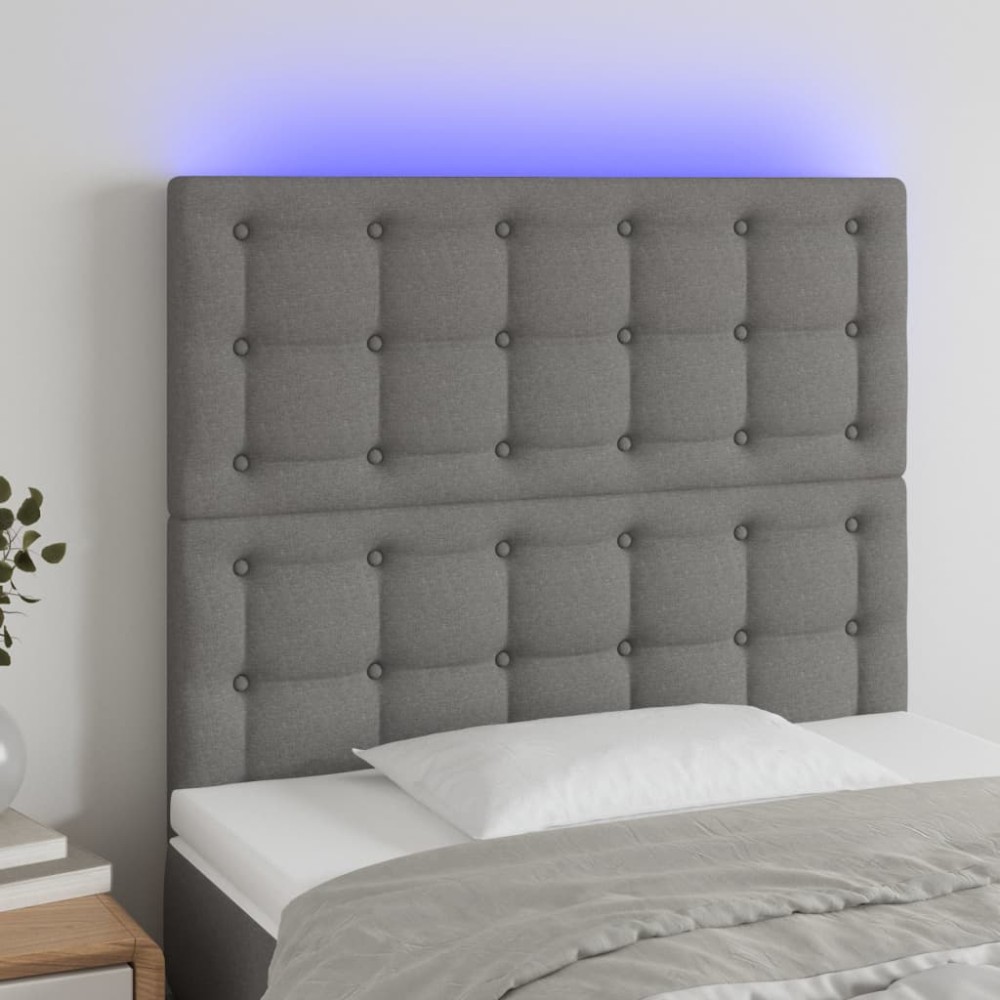 vidaXL Tăblie de pat cu LED, gri închis, 90x5x118/128 cm, textil