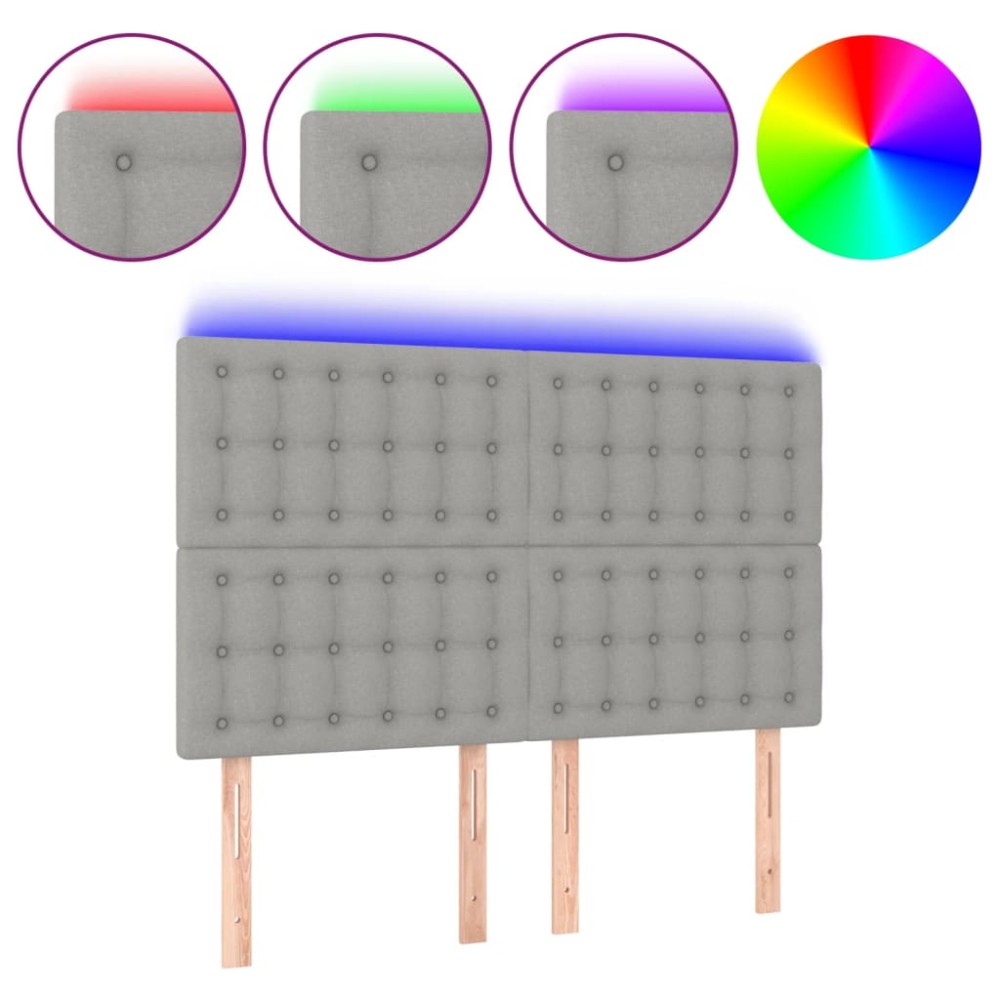 vidaXL Tăblie de pat cu LED, gri deschis, 144x5x118/128 cm, textil