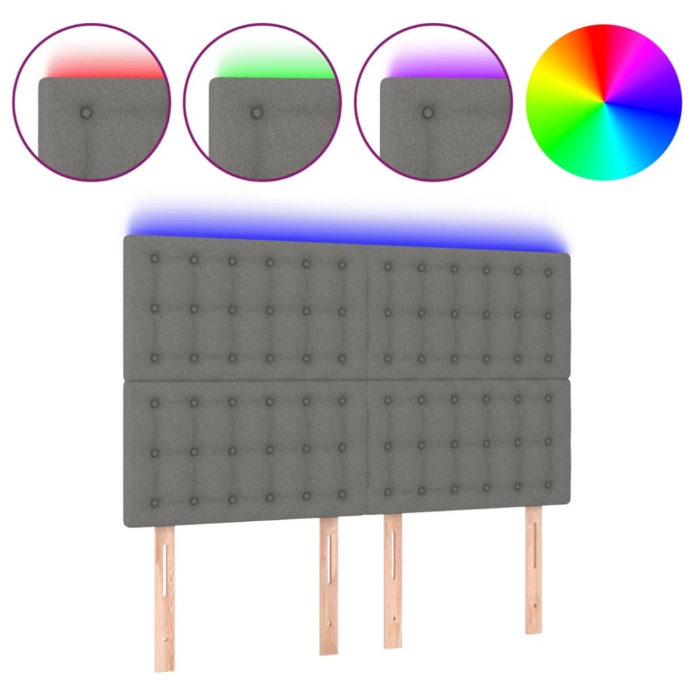 vidaXL Tăblie de pat cu LED, gri închis, 144x5x118/128 cm, textil