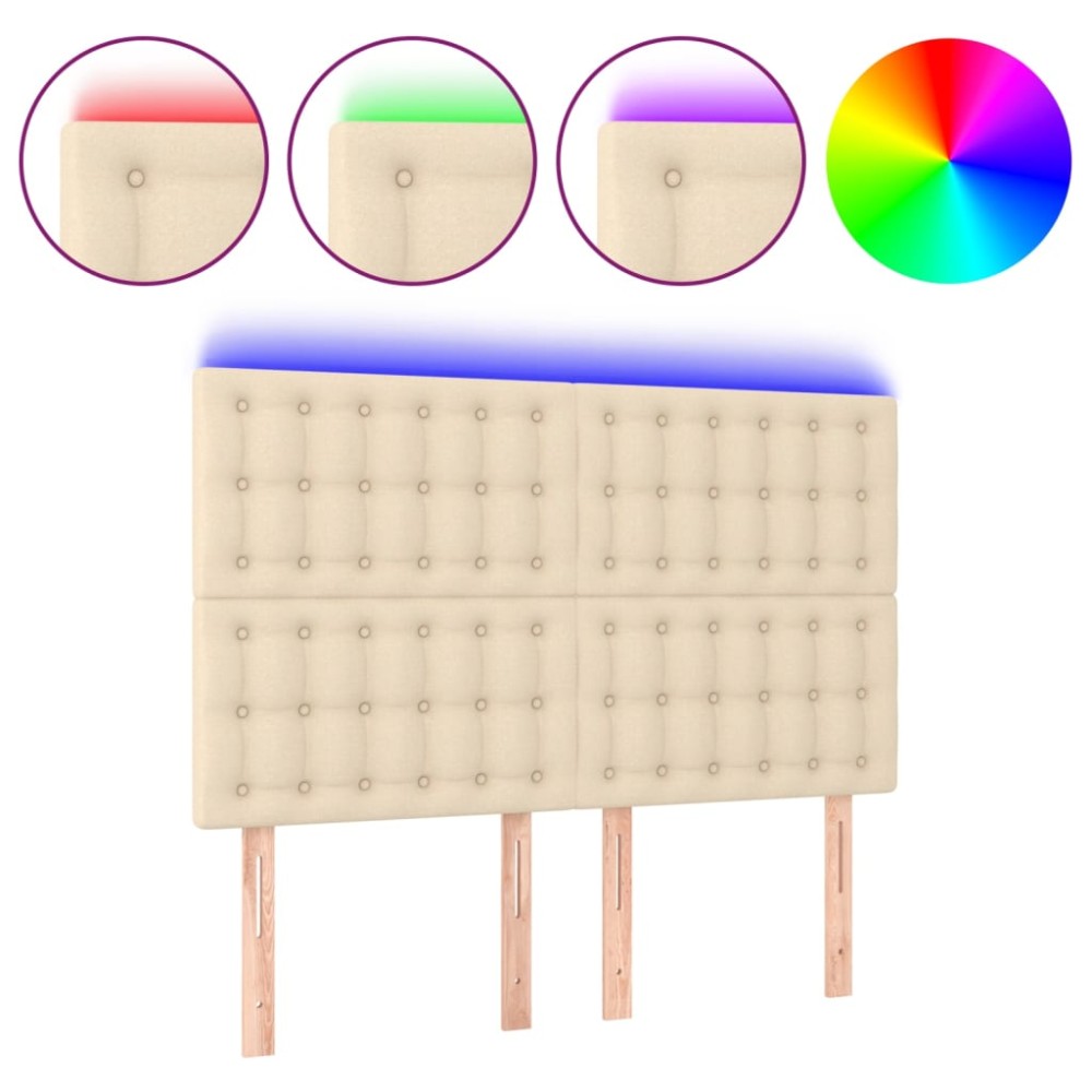 vidaXL Tăblie de pat cu LED, crem, 144x5x118/128 cm, textil