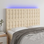 vidaXL Tăblie de pat cu LED, crem, 144x5x118/128 cm, textil vidaXL Tăblie de pat cu LED, crem, 144x5x118/128 cm, textil