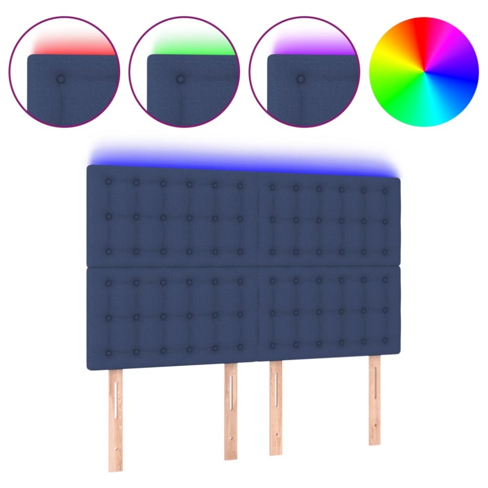 vidaXL Tăblie de pat cu LED, albastru, 144x5x118/128 cm, textil