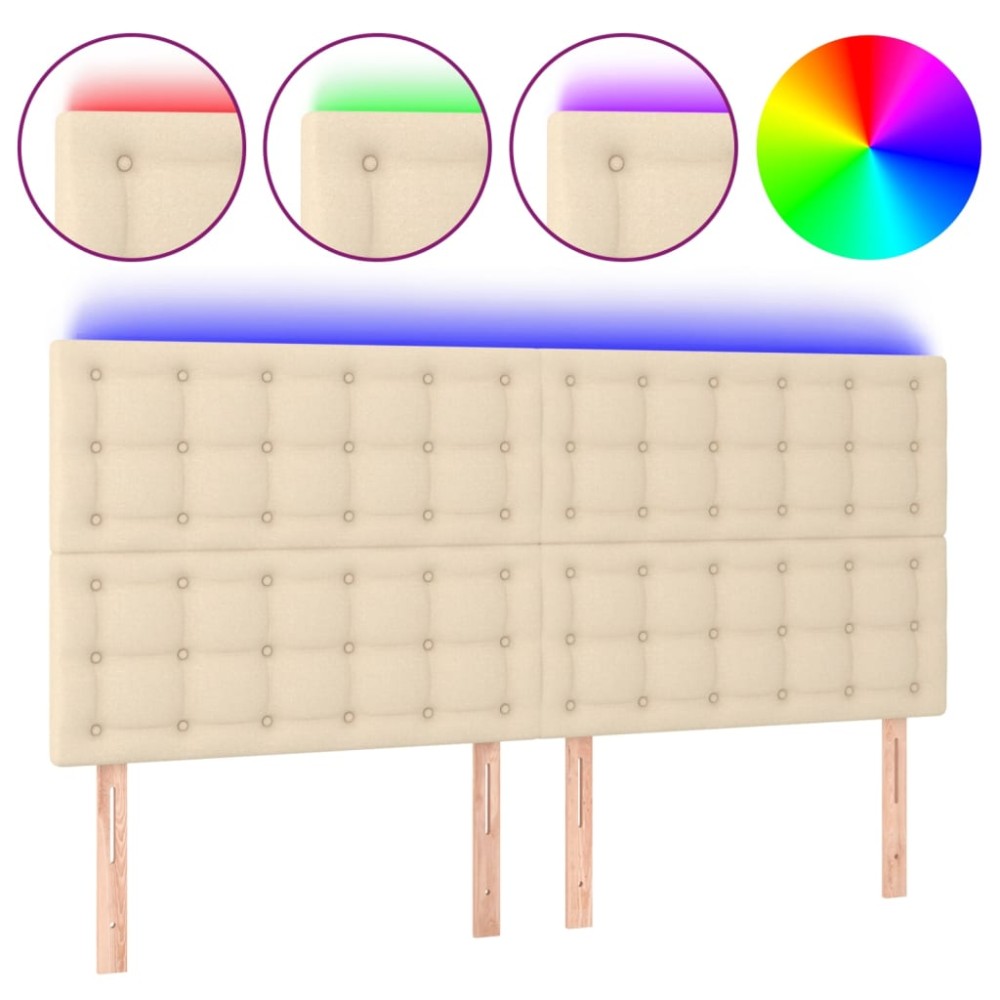 vidaXL Tăblie de pat cu LED, crem, 160x5x118/128 cm, textil