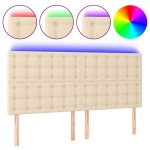 vidaXL Tăblie de pat cu LED, crem, 180x5x118/128 cm, textil