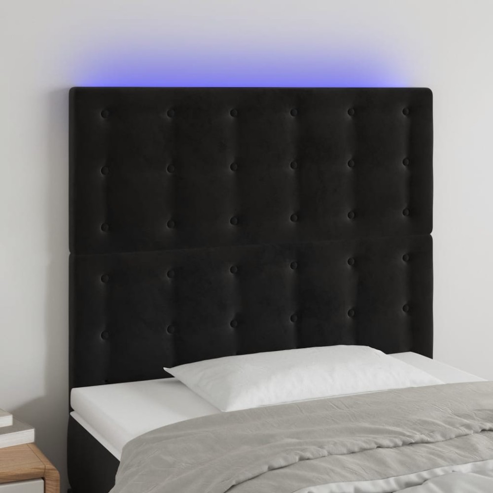 vidaXL Tăblie de pat cu LED, negru, 90x5x118/128 cm, catifea