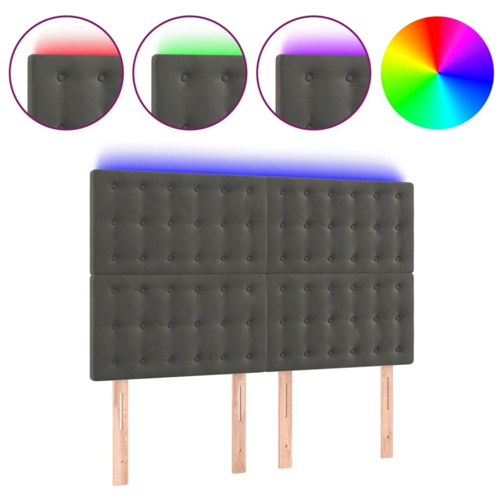 vidaXL Tăblie de pat cu LED, gri închis, 144x5x118/128 cm, catifea