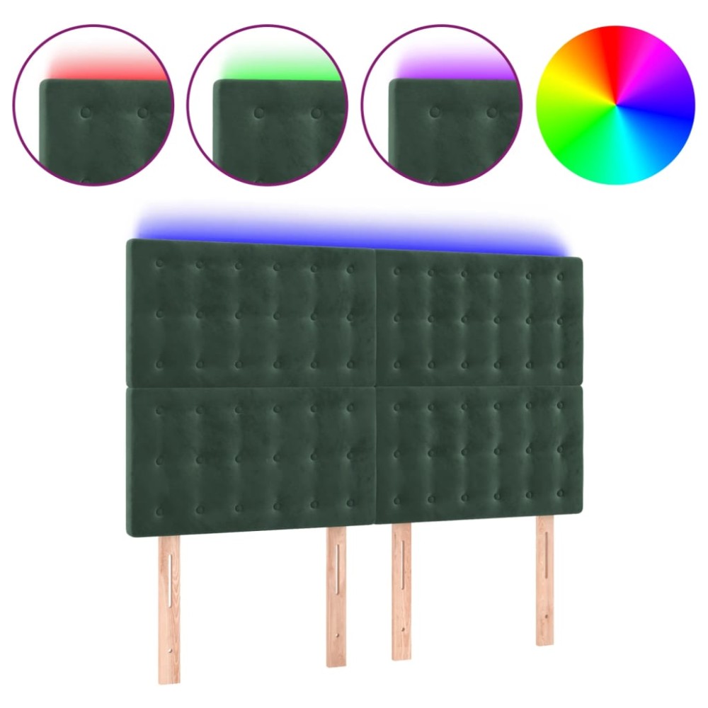 vidaXL Tăblie de pat cu LED, verde închis, 144x5x118/128 cm, catifea