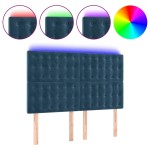 vidaXL Tăblie de pat cu LED, albastru închis, 144x5x118/128cm, catifea