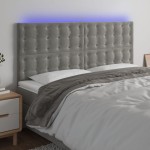 vidaXL Tăblie de pat cu LED, gri deschis, 160x5x118/128 cm, catifea vidaXL Tăblie de pat cu LED, gri deschis, 160x5x118/128 cm, catifea