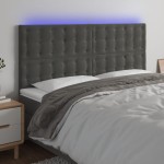 vidaXL Tăblie de pat cu LED, gri închis, 160x5x118/128 cm, catifea vidaXL Tăblie de pat cu LED, gri închis, 160x5x118/128 cm, catifea