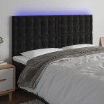 vidaXL Tăblie de pat cu LED, negru, 160x5x118/128 cm, catifea vidaXL Tăblie de pat cu LED, negru, 160x5x118/128 cm, catifea