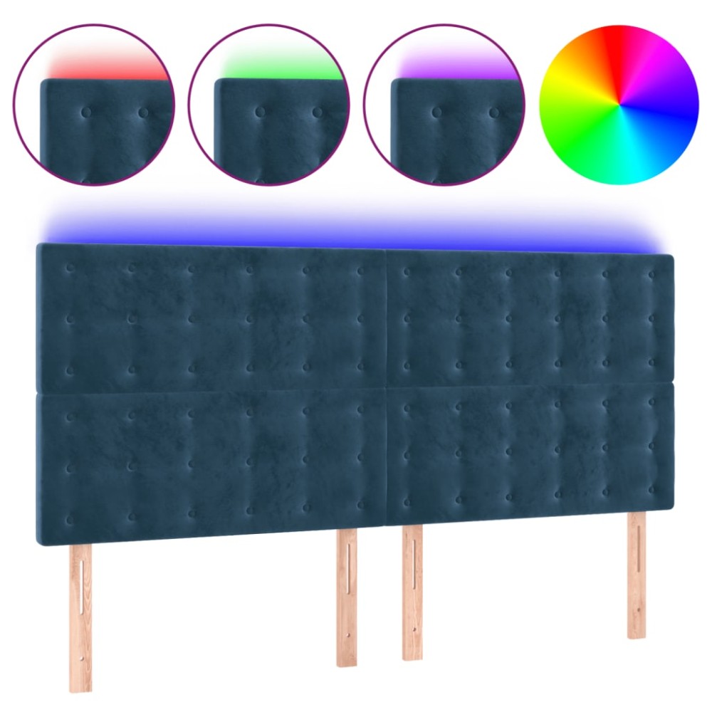 vidaXL Tăblie de pat cu LED, albastru închis, 160x5x118/128cm, catifea
