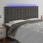vidaXL Tăblie de pat cu LED, gri închis, 200x5x118/128 cm, catifea vidaXL Tăblie de pat cu LED, gri închis, 200x5x118/128 cm, catifea