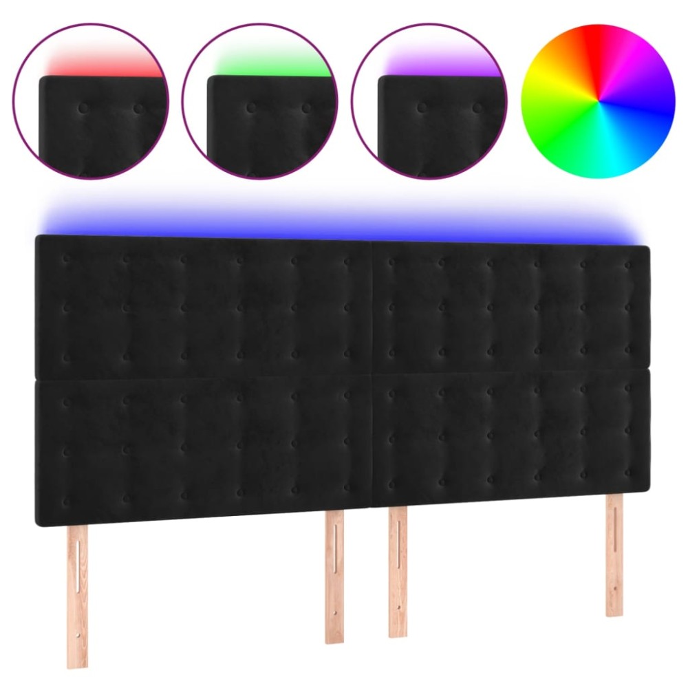 vidaXL Tăblie de pat cu LED, negru, 200x5x118/128 cm, catifea