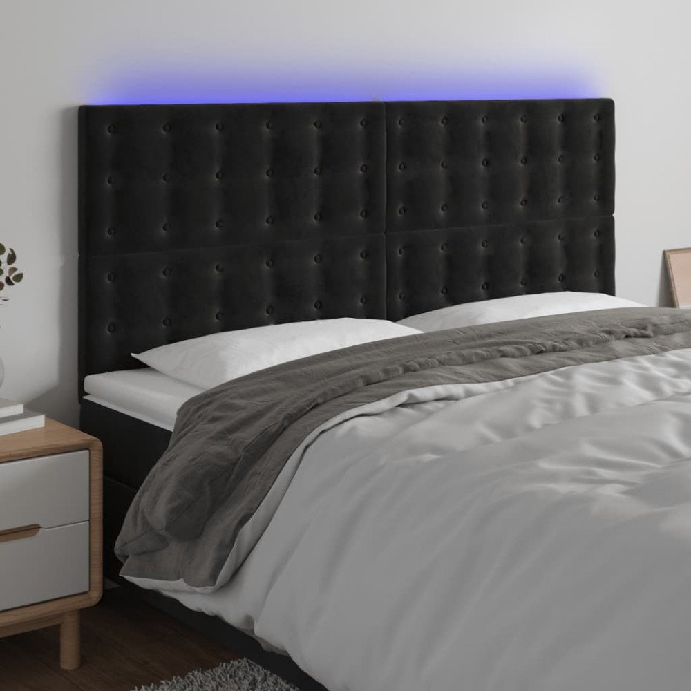 vidaXL Tăblie de pat cu LED, negru, 200x5x118/128 cm, catifea