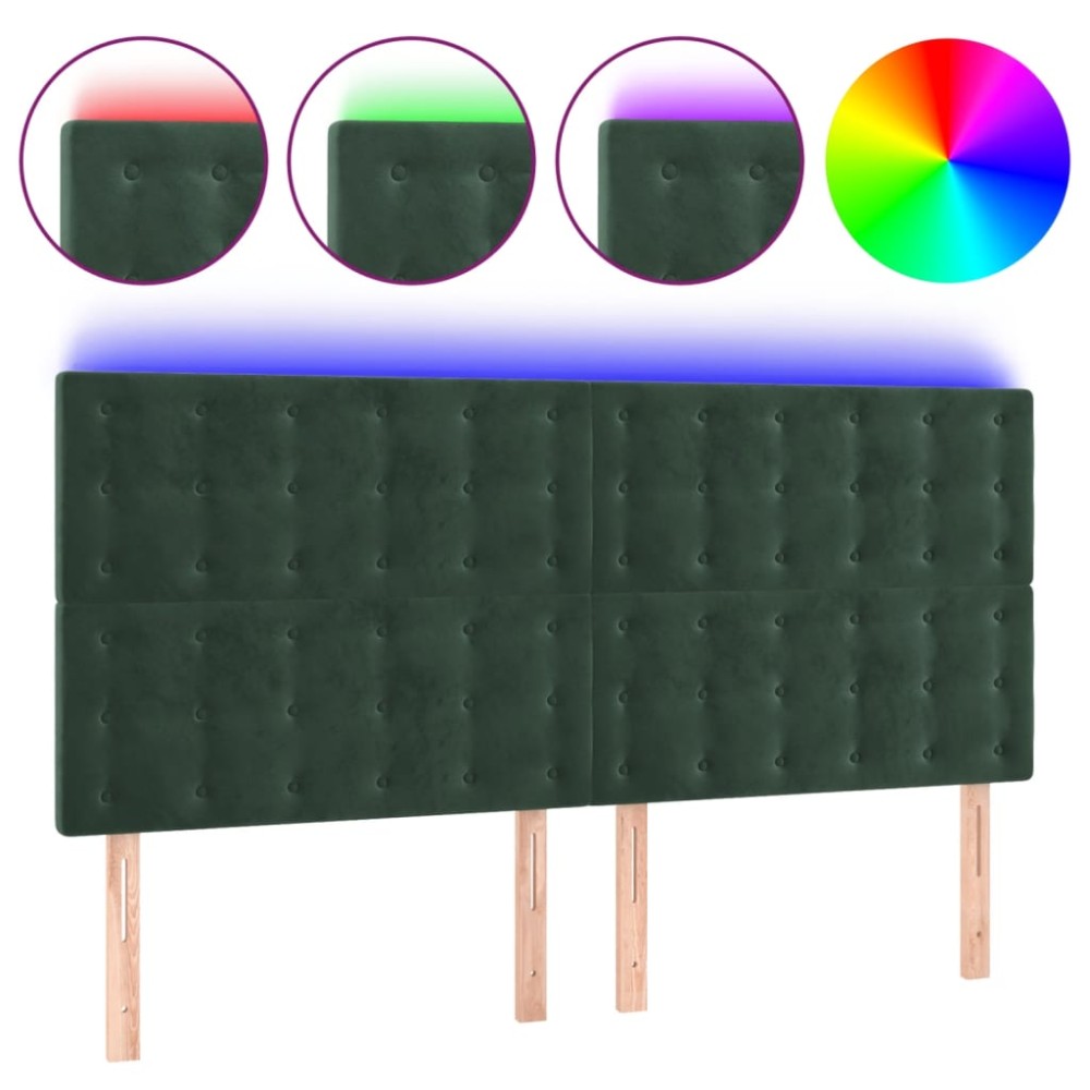 vidaXL Tăblie de pat cu LED, verde închis, 200x5x118/128 cm, catifea