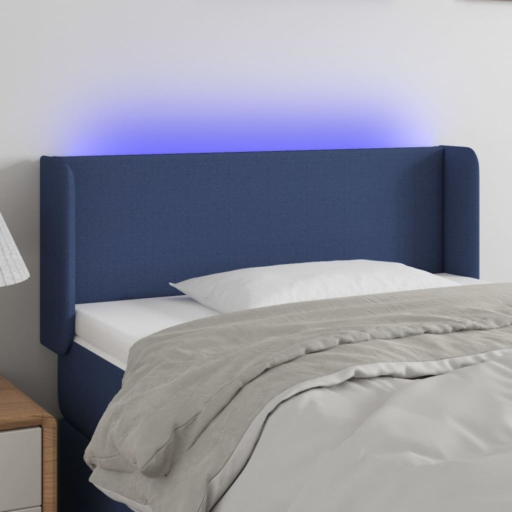 vidaXL Tăblie de pat cu LED, albastru, 83x16x78/88 cm, textil