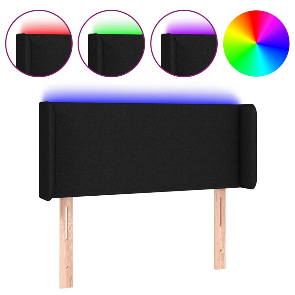 vidaXL Tăblie de pat cu LED, negru, 93x16x78/88 cm, textil