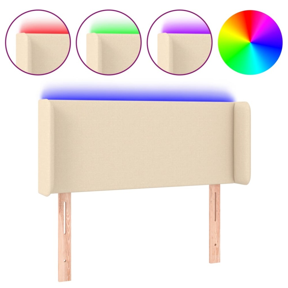 vidaXL Tăblie de pat cu LED, crem, 103x16x78/88 cm, textil