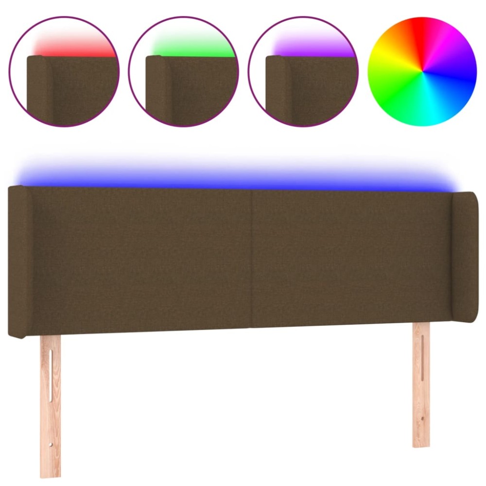 vidaXL Tăblie de pat cu LED, maro închis, 147x16x78/88 cm, textil