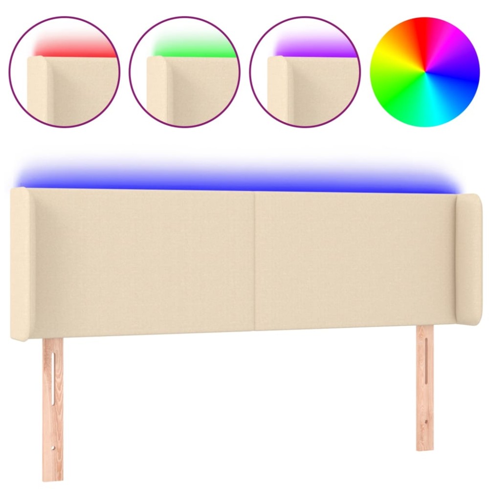 vidaXL Tăblie de pat cu LED, crem, 147x16x78/88 cm, textil