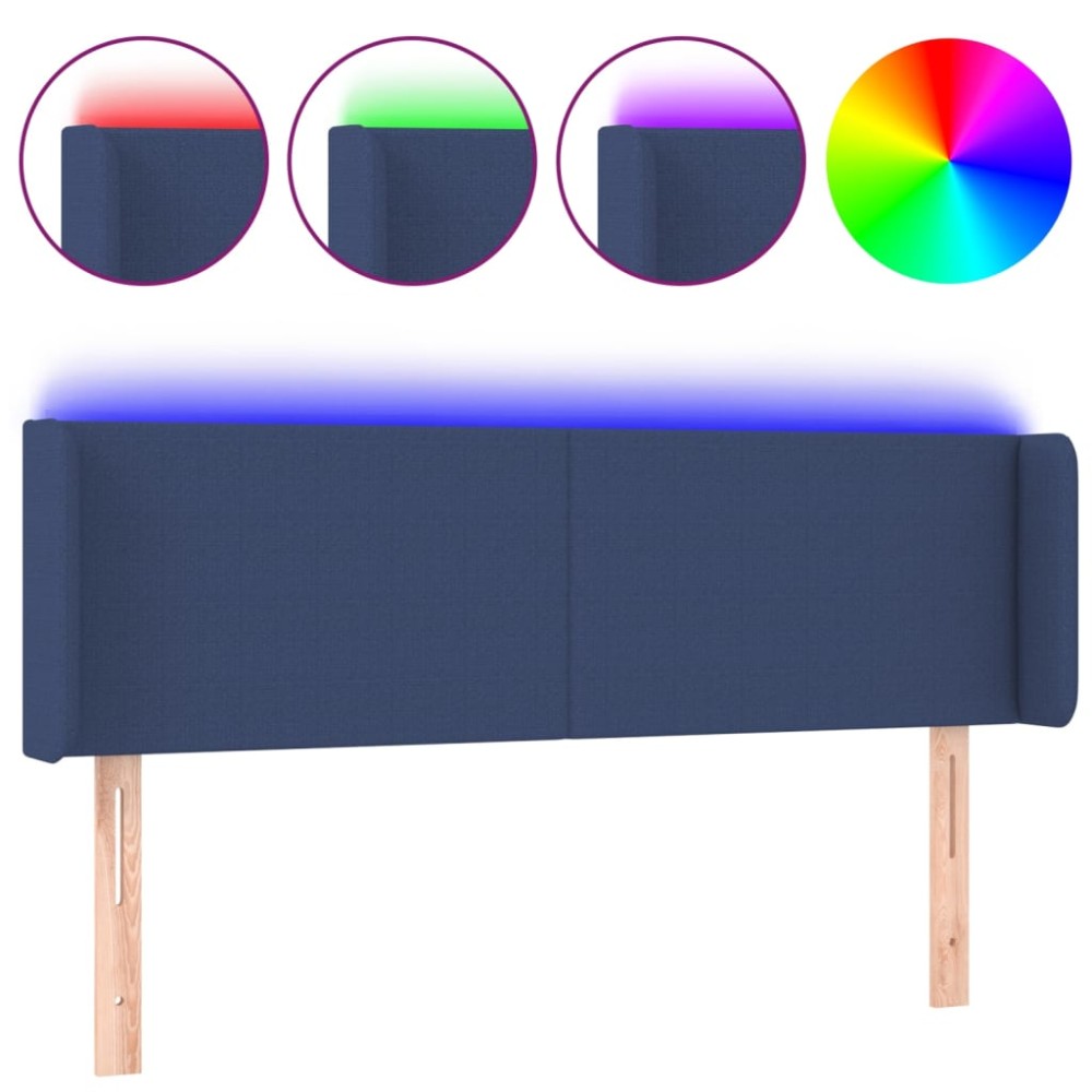 vidaXL Tăblie de pat cu LED, albastru, 147x16x78/88 cm, textil