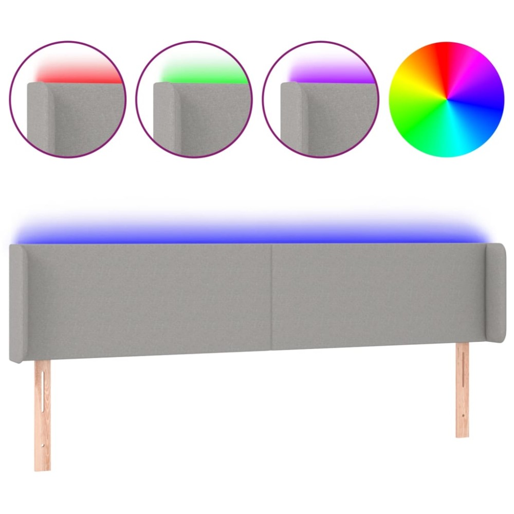 vidaXL Tăblie de pat cu LED, gri deschis, 163x16x78/88 cm, textil