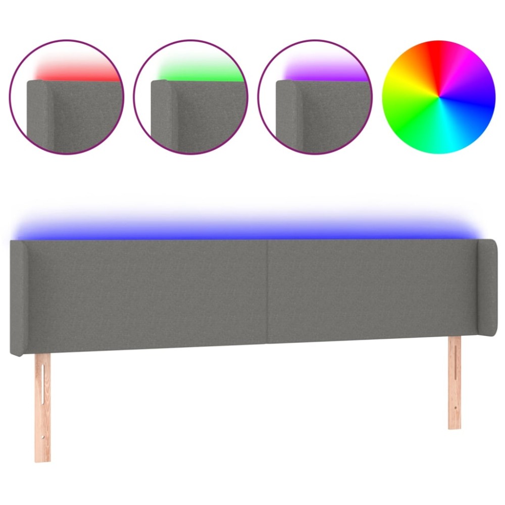 vidaXL Tăblie de pat cu LED, gri închis, 163x16x78/88 cm, textil