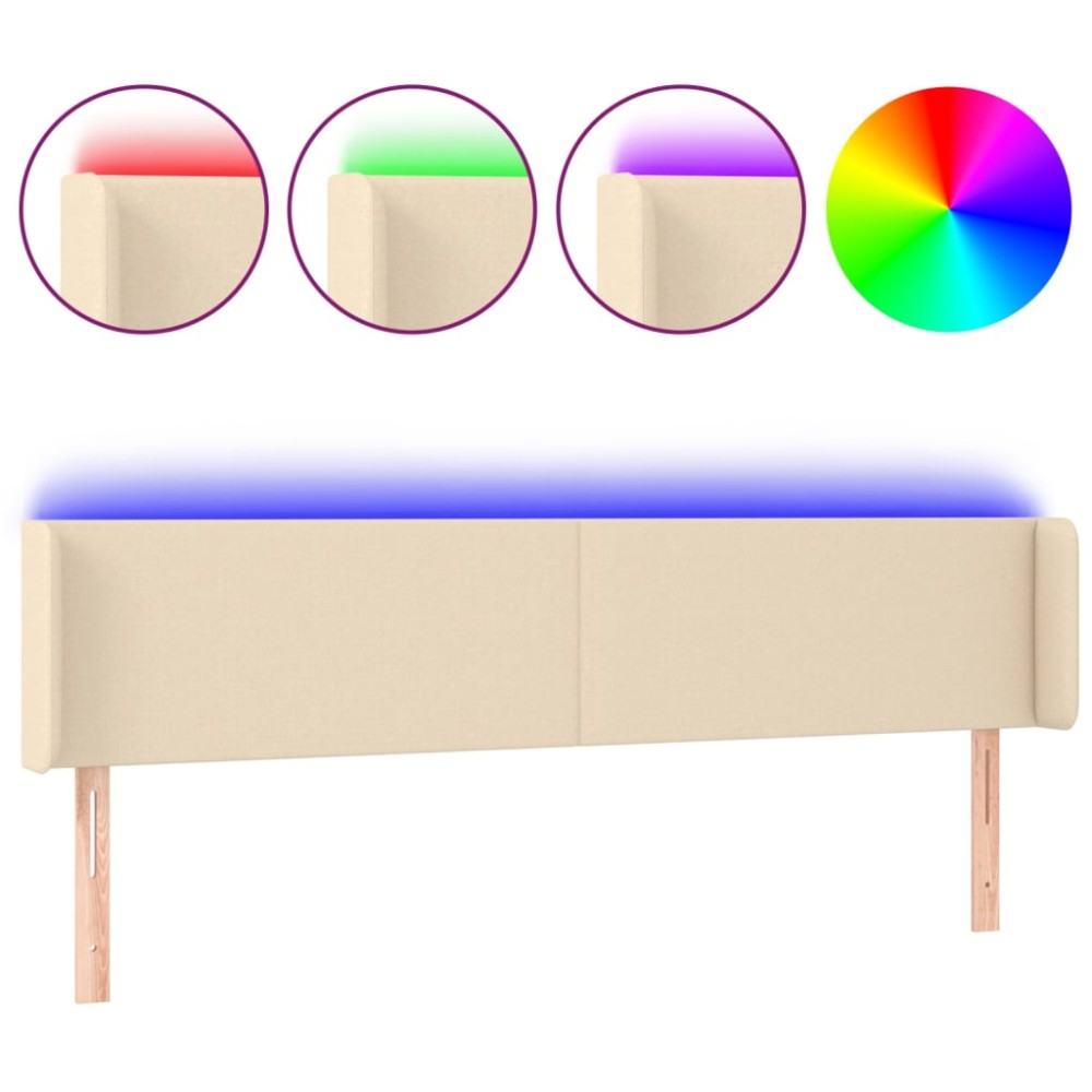 vidaXL Tăblie de pat cu LED, crem, 163x16x78/88 cm, textil