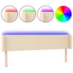 vidaXL Tăblie de pat cu LED, crem, 183x16x78/88 cm, textil