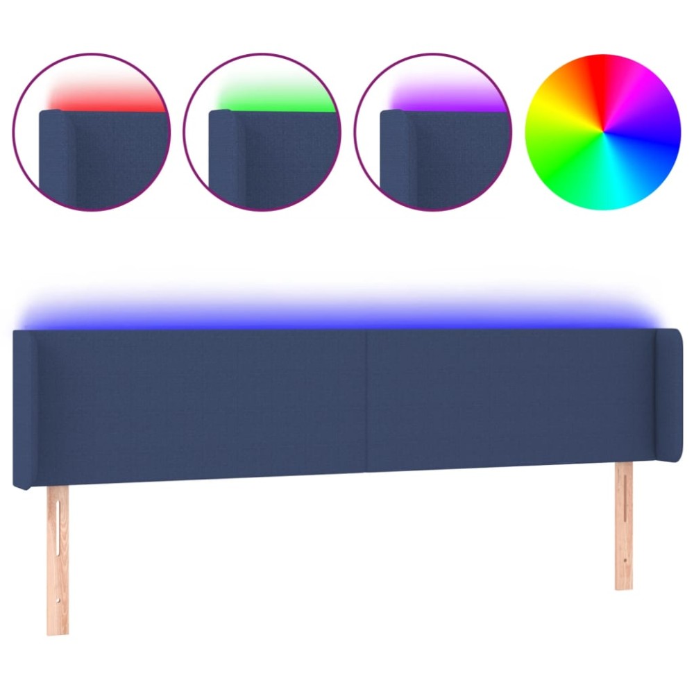 vidaXL Tăblie de pat cu LED, albastru, 183x16x78/88 cm, textil