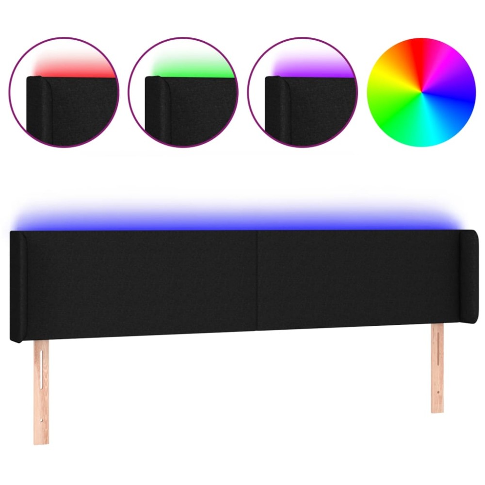 vidaXL Tăblie de pat cu LED, negru, 203x16x78/88 cm, textil
