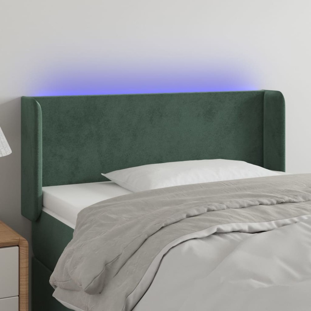 vidaXL Tăblie de pat cu LED, verde închis, 83x16x78/88 cm, catifea