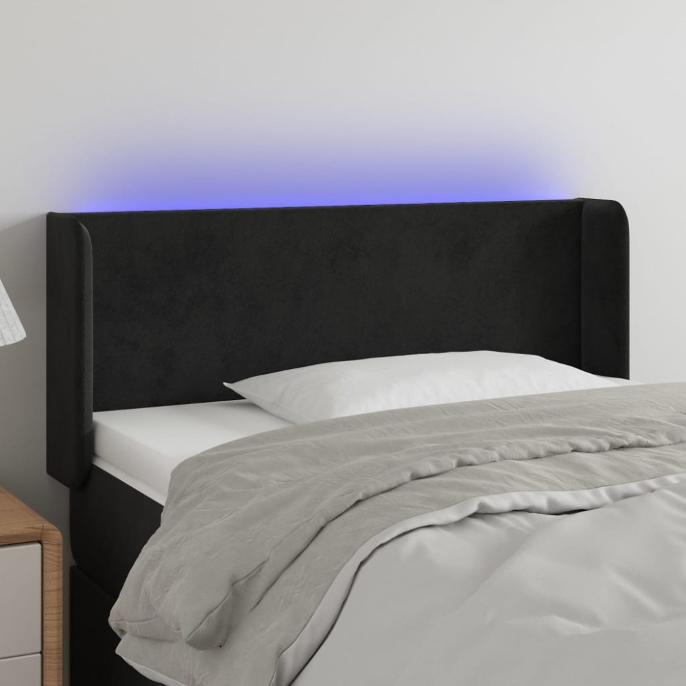 vidaXL Tăblie de pat cu LED, negru, 93x16x78/88 cm, catifea