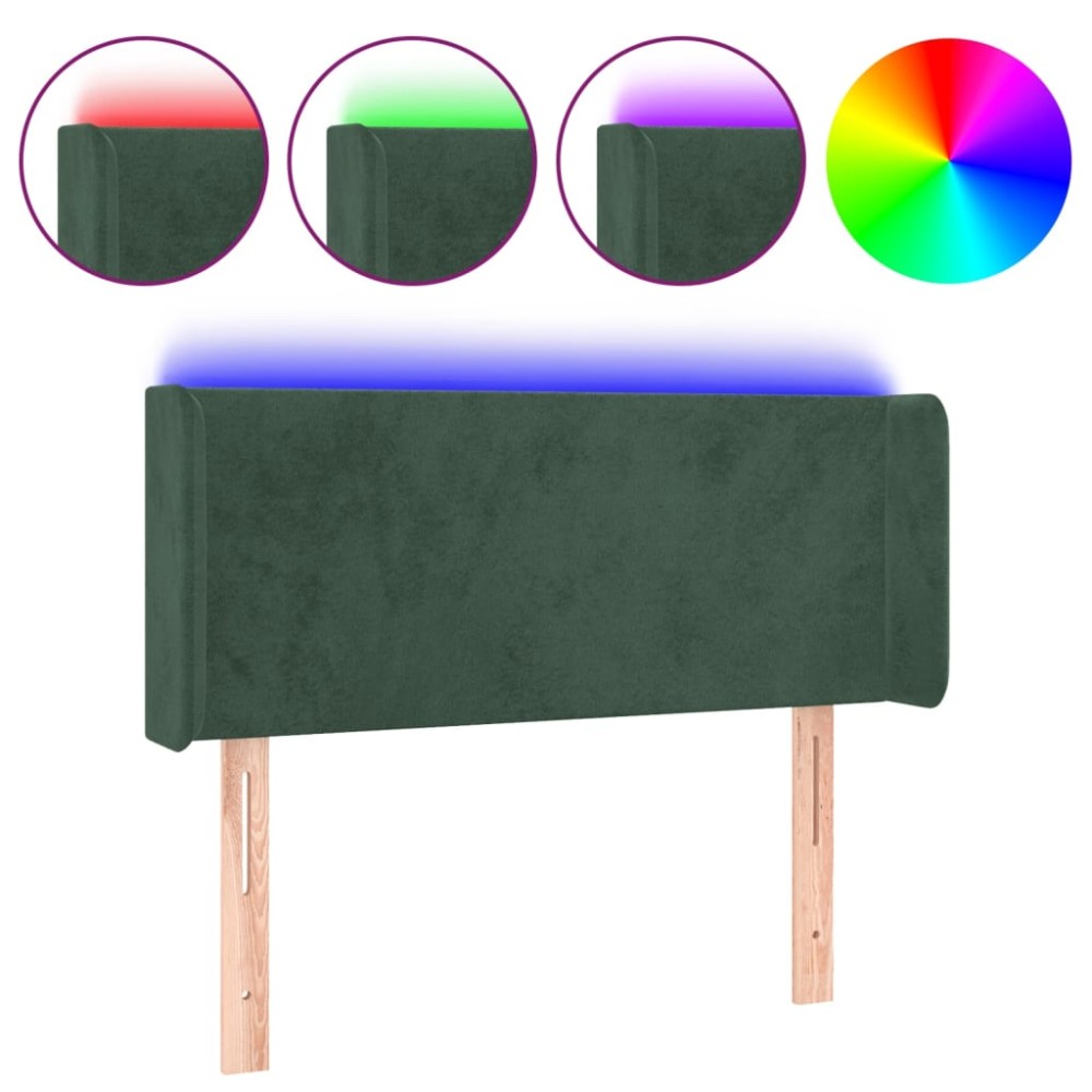 vidaXL Tăblie de pat cu LED, verde închis, 93x16x78/88 cm, catifea