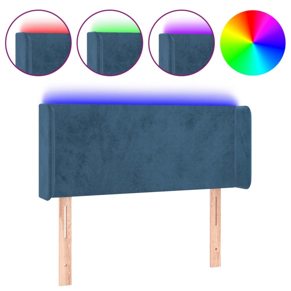vidaXL Tăblie de pat cu LED, albastru închis, 93x16x78/88 cm, catifea