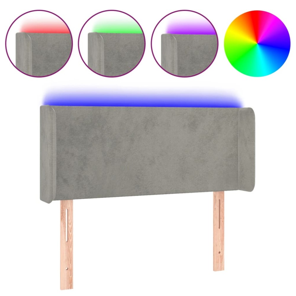 vidaXL Tăblie de pat cu LED, gri deschis, 103x16x78/88 cm, catifea