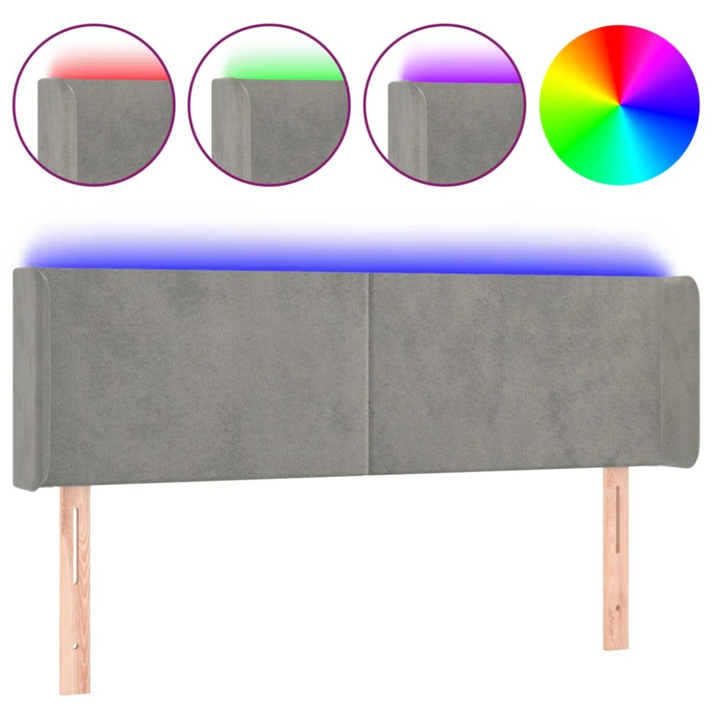 vidaXL Tăblie de pat cu LED, gri deschis, 147x16x78/88 cm, catifea
