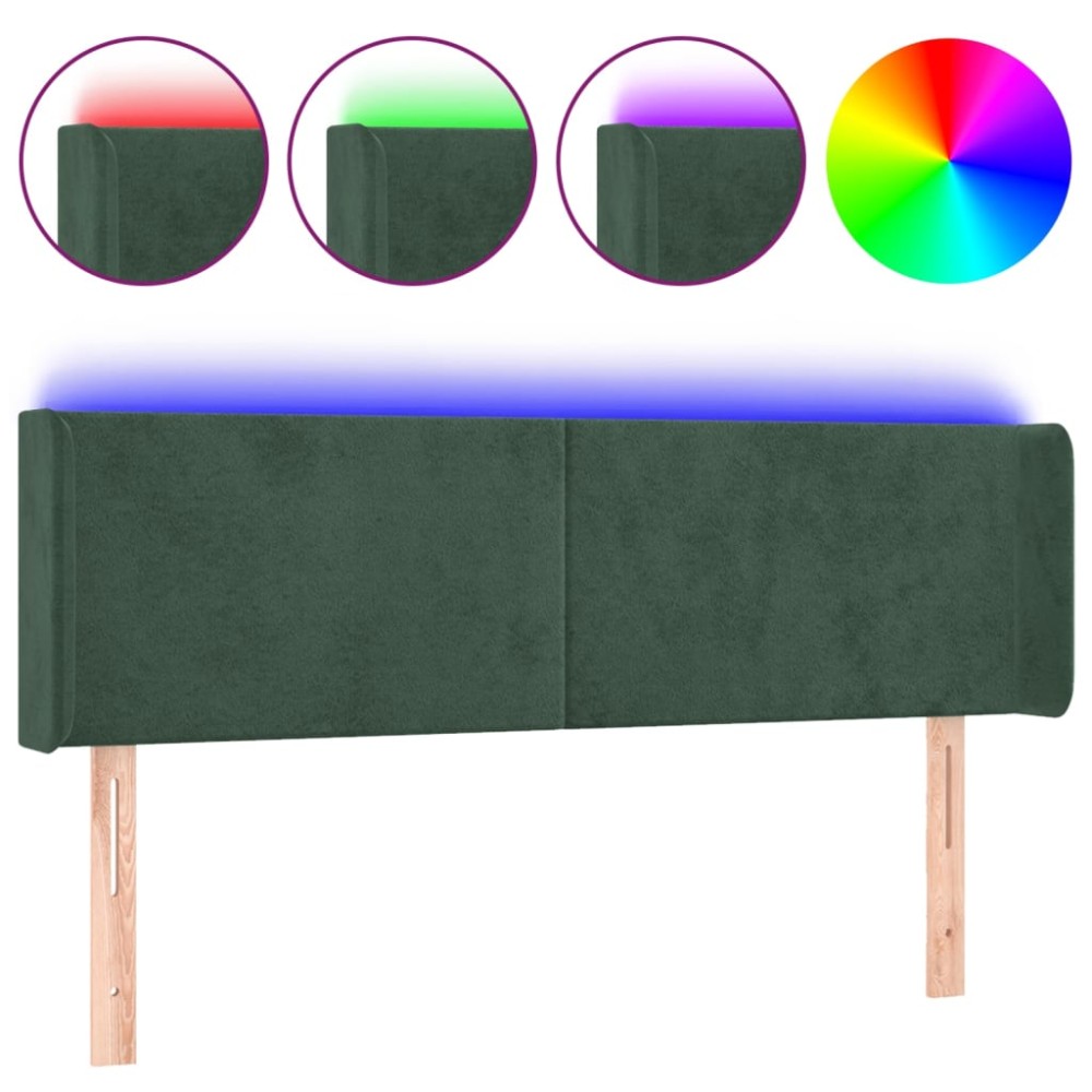 vidaXL Tăblie de pat cu LED, verde închis, 147x16x78/88 cm, catifea