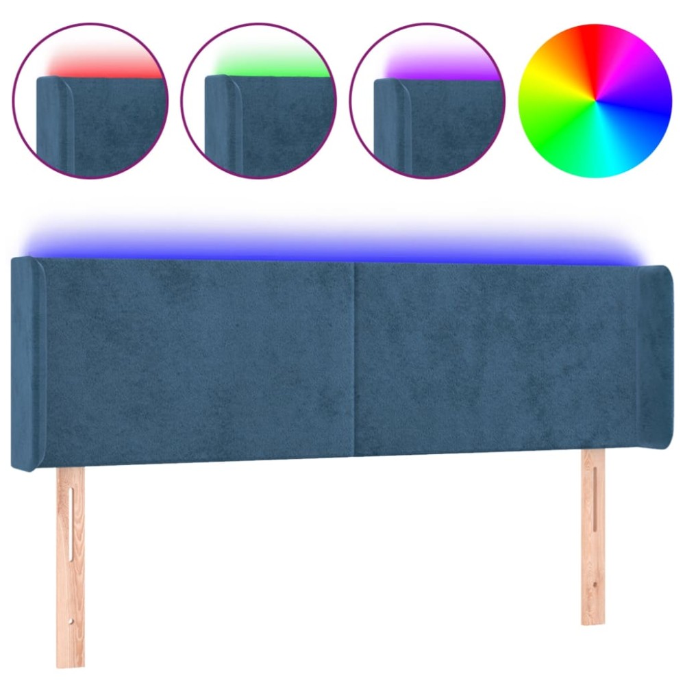 vidaXL Tăblie de pat cu LED, albastru închis, 147x16x78/88 cm, catifea