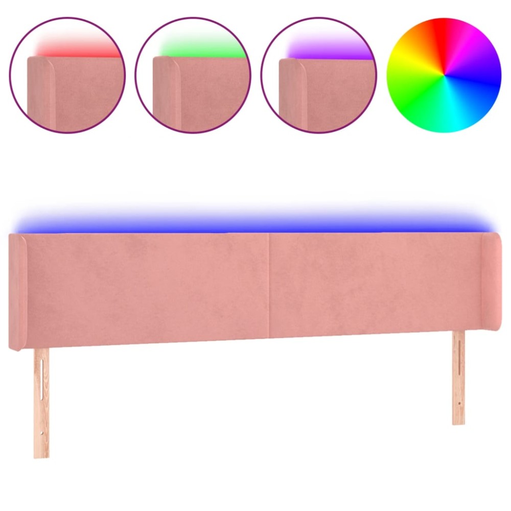vidaXL Tăblie de pat cu LED, roz, 163x16x78/88 cm, catifea